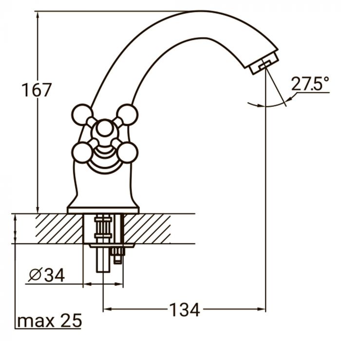 Змішувач PL 1/2" для раковини литий на шпильці AQUATICA PL-2A155C (9777000)