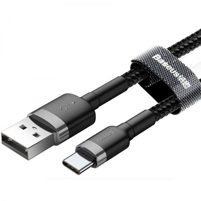 Кабель Baseus Cafule USB-USB-C, 3A, 0.5м Black/Grey (CATKLF-AG1)