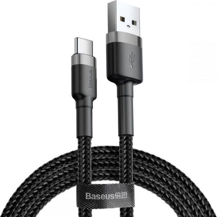 Кабель Baseus Cafule USB-USB-C, 3A, 0.5м Black/Grey (CATKLF-AG1)