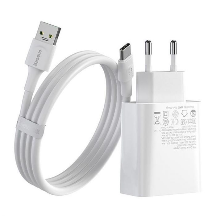 Мережевий зарядний пристрій Baseus Speed PPS (2USB, 5A) 30W White (TZCCFS-H02) + кабель USB-C