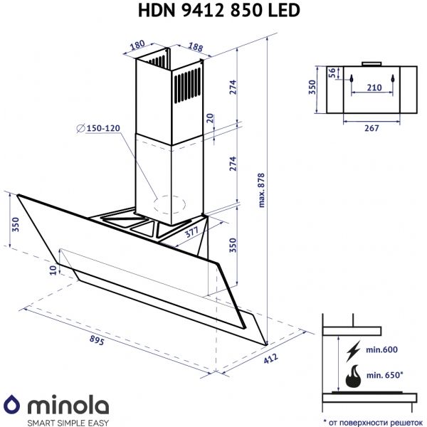 Витяжка Minola HDN 9412 BL 850 LED