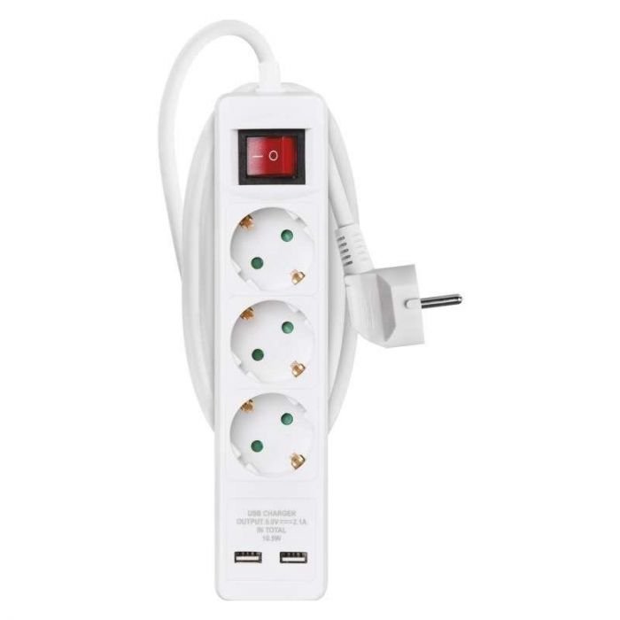 Фільтр живлення Emos (P1322RU) з вимикачем, 2xUSB, 3 розетки, 2м, White