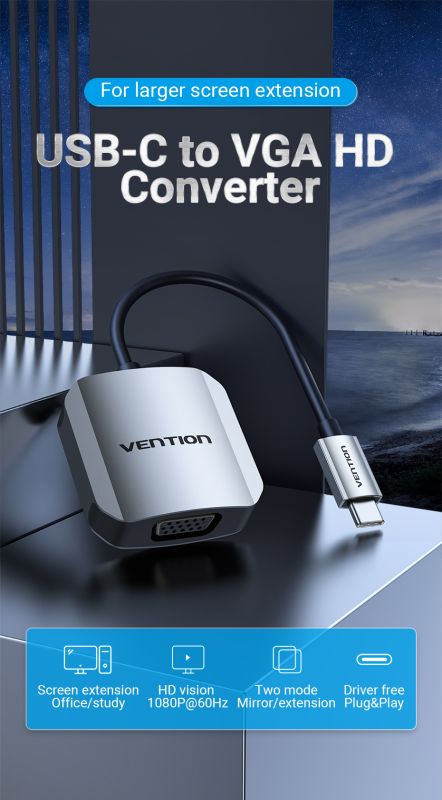 Перехідник Vention VGA - USB Type-C (F/M), 0.15 м (TDFHB)