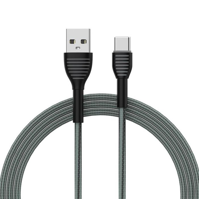 Кабель ColorWay USB-USB-C, braided cloth, 3А, 1м, Gray (CW-CBUC041-GR)