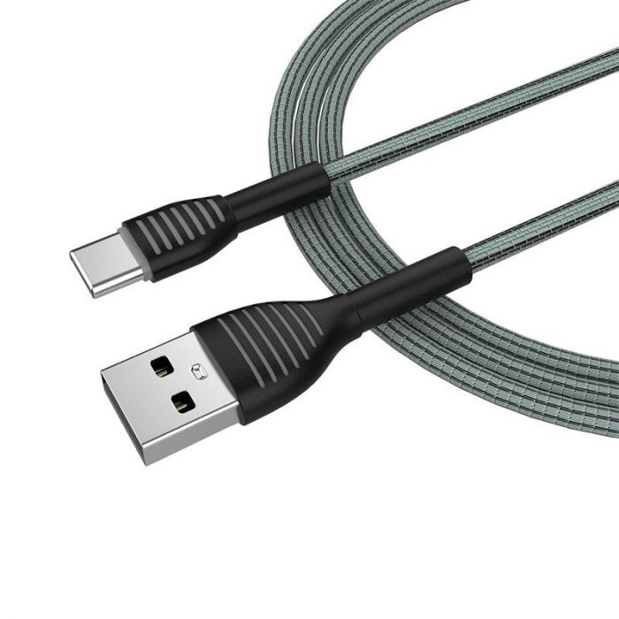 Кабель ColorWay USB-USB-C, braided cloth, 3А, 1м, Gray (CW-CBUC041-GR)