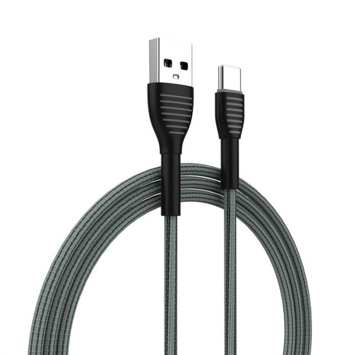 Кабель ColorWay USB-USB-C, braided cloth, 3А, 1м, Gray (CW-CBUC041-GR)