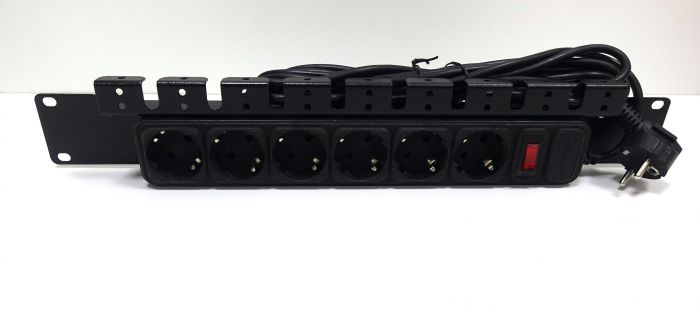 Блок розеток CSV 1,5U 19" на 6 розеток з вимикач. PDU 220В, 10А, 3м, Schuko CSV-6-10-3