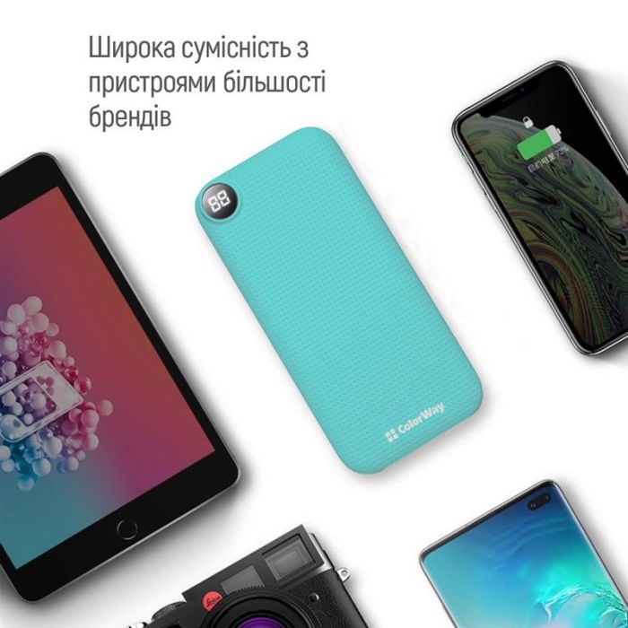 Універсальна мобільна батарея ColorWay Slim, LCD 10000mAh Green (CW-PB100LPH2GR-D)