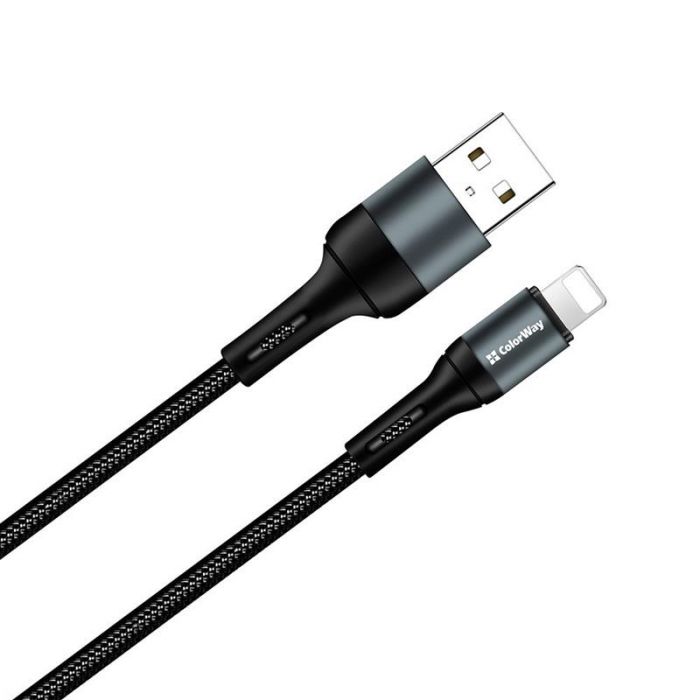 Кабель ColorWay USB - Lightning (M/M), nylon, 2.4 А, 1 м, Black (CW-CBUL045-BK)