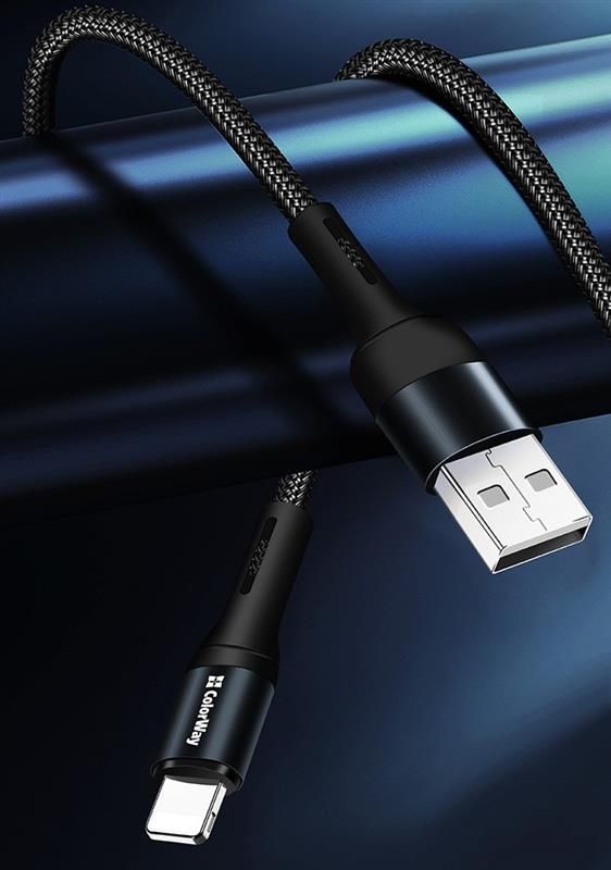 Кабель ColorWay USB-Lightning, nylon, 2.4А, 1м, Black (CW-CBUL045-BK)