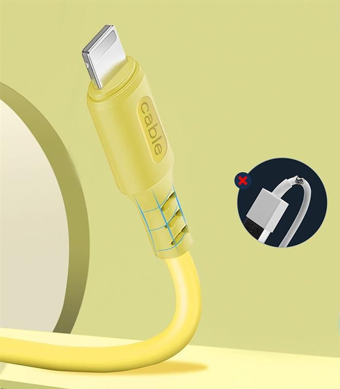 Кабель ColorWay USB-Lightning, soft silicone, 2.4А, 1м, Yellow (CW-CBUL043-Y)