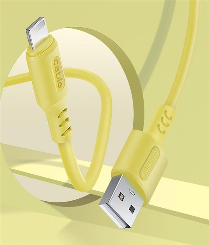 Кабель ColorWay USB-Lightning, soft silicone, 2.4А, 1м, Yellow (CW-CBUL043-Y)