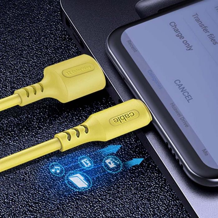 Кабель ColorWay USB-Lightning, soft silicone, 2.4А, 1м, Yellow (CW-CBUL043-Y)