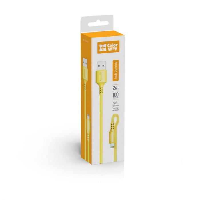 Кабель ColorWay USB - Lightning (M/M), soft silicone, 2.4 А, 1 м, Yellow (CW-CBUL043-Y)
