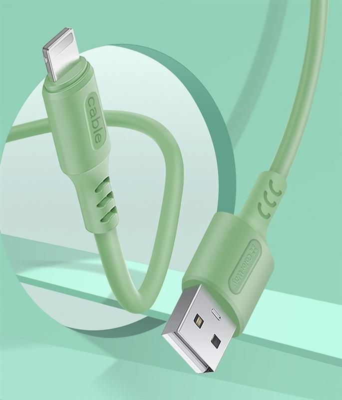 Кабель ColorWay USB-Lightning, soft silicone, 2.4А, 1м, Green (CW-CBUL042-GR)