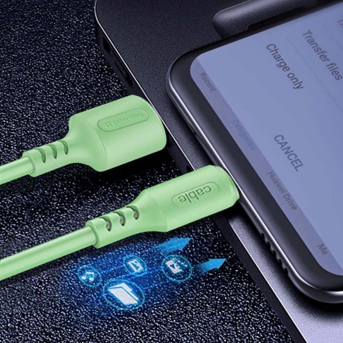 Кабель ColorWay USB - Lightning (M/M), soft silicone, 2.4 А, 1 м, Green (CW-CBUL042-GR)