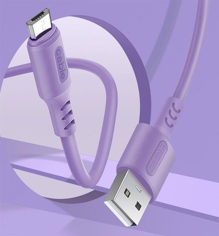 Кабель ColorWay USB-microUSB, soft silicone, 2.4А, 1м, Purple (CW-CBUM044-PU)