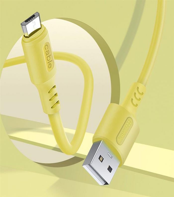 Кабель ColorWay USB-microUSB, soft silicone, 2.4А, 1м, Yellow (CW-CBUM043-Y)