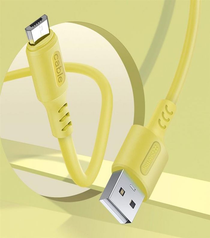 Кабель ColorWay USB - micro USB (M/M), soft silicone, 2.4 А, 1 м, Yellow (CW-CBUM043-Y)