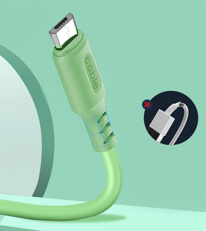 Кабель ColorWay USB-microUSB, soft silicone, 2.4А, 1м, Green (CW-CBUM042-GR)