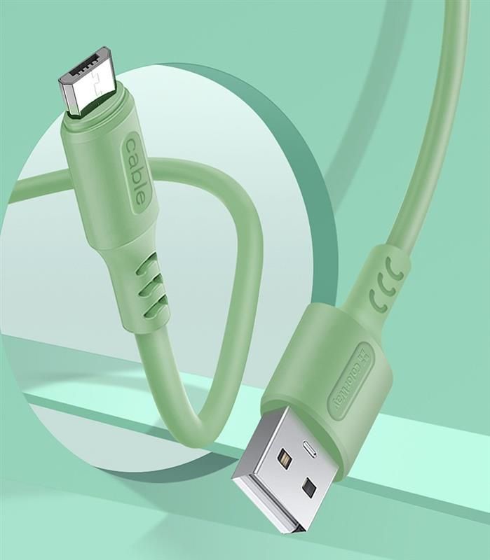 Кабель ColorWay USB-microUSB, soft silicone, 2.4А, 1м, Green (CW-CBUM042-GR)