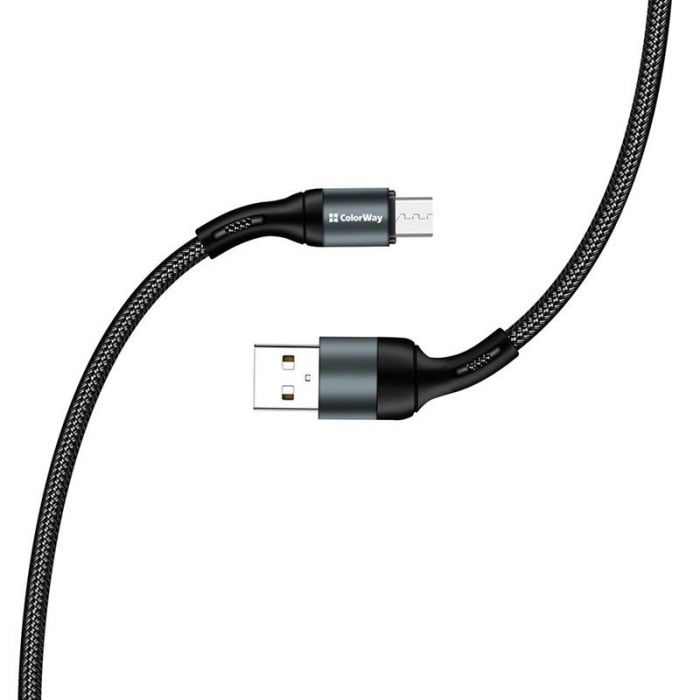 Кабель ColorWay USB-microUSB, nylon, 2.4А, 1м, Black (CW-CBUM045-BK)