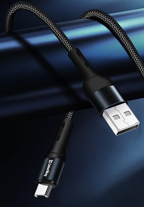 Кабель ColorWay USB-microUSB, nylon, 2.4А, 1м, Black (CW-CBUM045-BK)