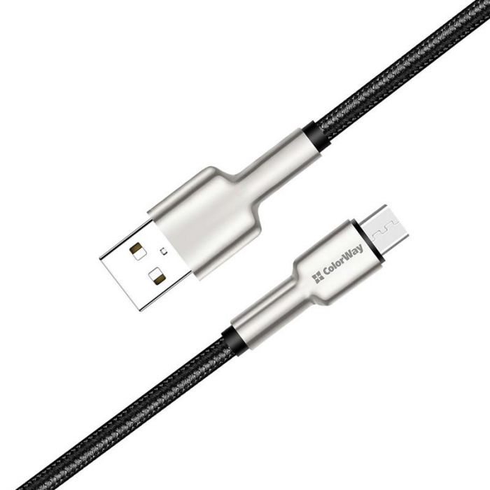 Кабель ColorWay USB-microUSB, head metal, 2.4А, 1м, Black (CW-CBUM046-BK)