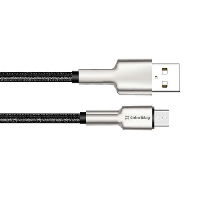 Кабель ColorWay USB - micro USB (M/M), Metal Head, 2.4 А, 1 м, Black (CW-CBUM046-BK)