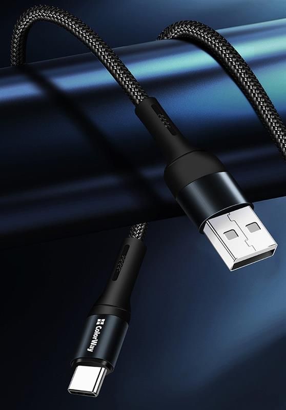 Кабель ColorWay USB - USB Type-C (M/M), nylon, 2.4 А, 1 м, Black (CW-CBUC045-BK)