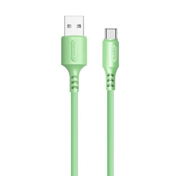Кабель ColorWay USB - USB Type-C (M/M), soft silicone, 2.4 А, 1 м, Green (CW-CBUC042-GR)