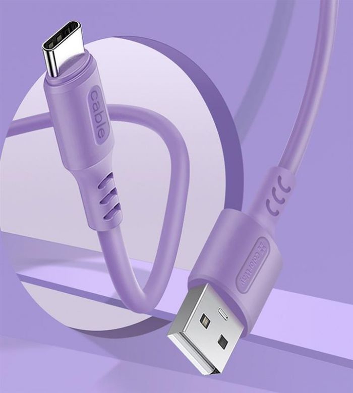 Кабель ColorWay USB - USB Type-C (M/M), soft silicone, 2.4 А, 1 м, Purple (CW-CBUC044-PU)