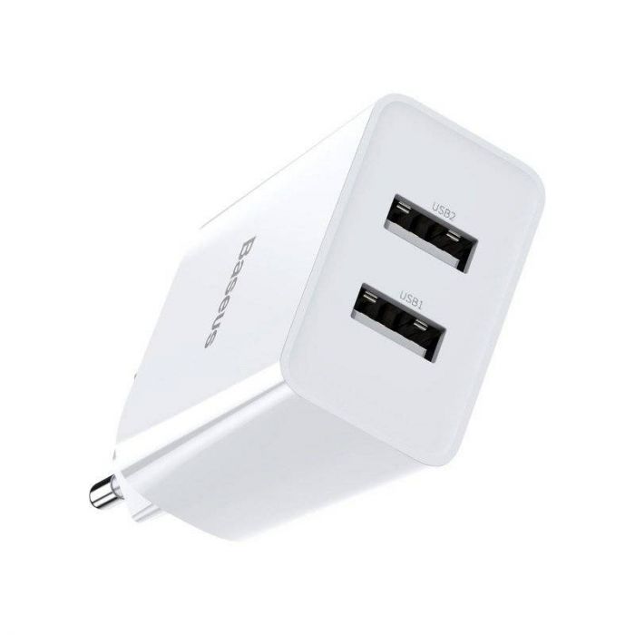 Мережевий зарядний пристрій Baseus Speed Mini Dual U Charger (2USB) 10.5W White (CCFS-R02)