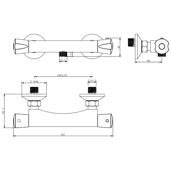 Змішувач PIAVE Ø27 термостатичний для душу CORSO 9663300 (EG-2D187C)