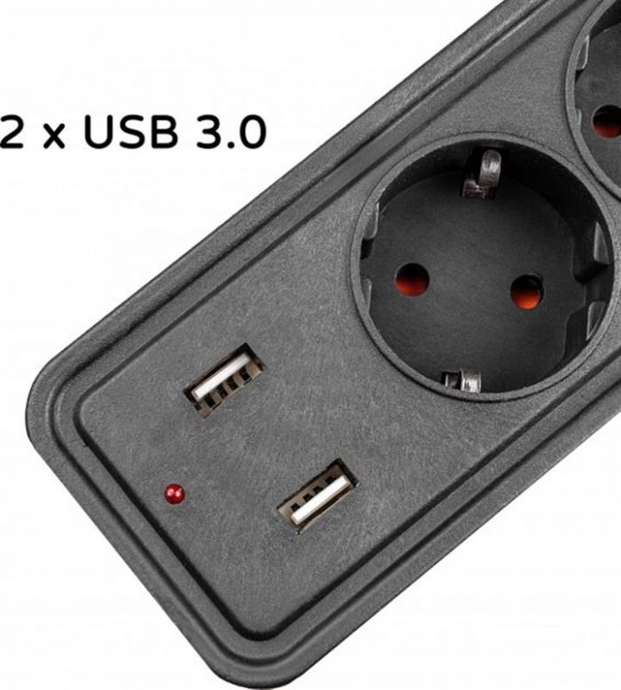 Мережевий фільтр XoKo (XK-SP-5-2) 5 розеток, 2 USB, 1.8 м, Black
