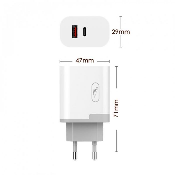 Зарядний пристрій SkyDolphin SC17 PD+QC3.0 (2USB, 3A) White (MZP-000110)