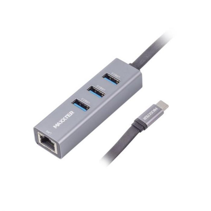 Концентратор USB Type-C Maxxter 4хUSB3.0, RJ-45 Grey (NECH-3P-02)