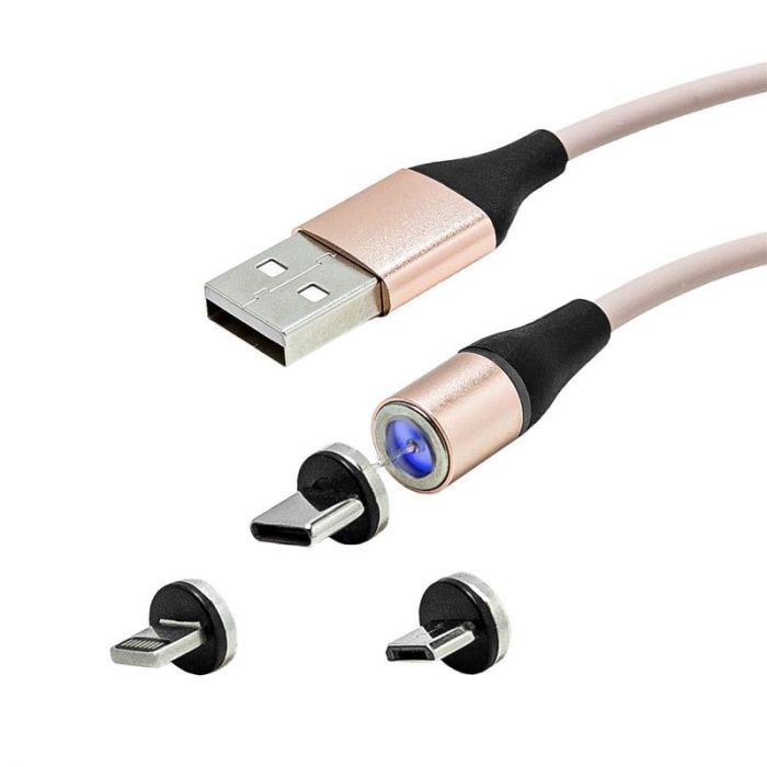 Кабель XoKo SC-400 Magneto USB-Lightning/microUSB/USB Type-C, 1м Rose Gold (SC-400MGNT-RS)