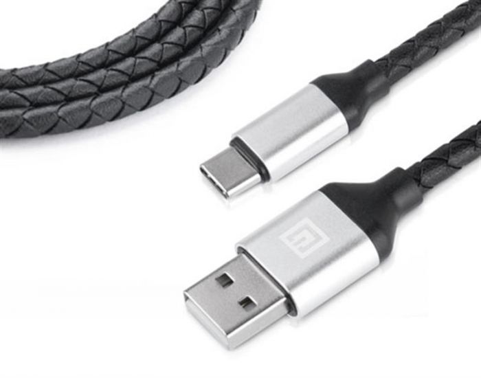 Кабель REAL-EL Premium Leather USB - USB Type-C (M/M), 1 м, Black (EL123500049)