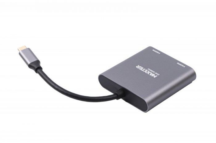 Адаптер-перехідник Maxxter USB Type-C - 2хHDMI (M/F), 0.1 м, Grey (V-CM-2HDMI)