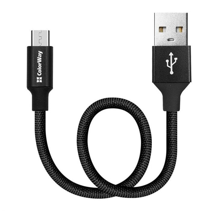Кабель ColorWay USB - micro USB (M/M), 2.4 А, 0.25 м, Black (CW-CBUM048-BK)
