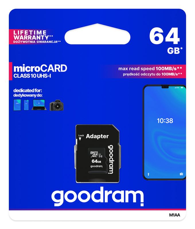 Карта пам`ятi MicroSDXC 64GB UHS-I Class 10 Goodram + SD-adapter (M1AA-0640R12)