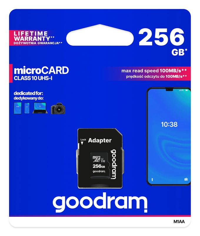 Карта пам`яті MicroSDXC 256GB UHS-I Class 10 Goodram + SD-adapter (M1AA-2560R12)