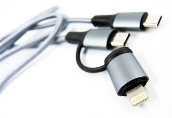 Кабель Dengos USB-C-USB Type-C/Lightning 1м Grey (NTK-TC-TCL-GREY)