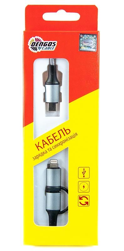 Кабель Dengos USB-C-USB Type-C/Lightning 1м Grey (NTK-TC-TCL-GREY)