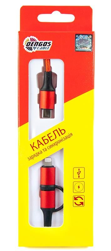 Кабель Dengos USB-C-USB Type-C/Lightning 1м Red (NTK-TC-TCL-RED)