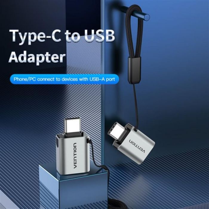 Адаптер Vention USB Type-C AM - USB 3.0 AF Gray (CDQH0)