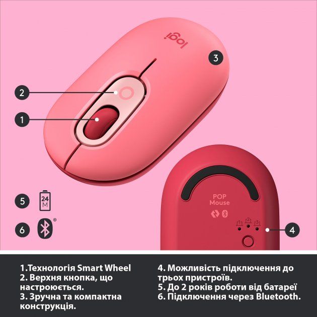 Мишка бездротова Logitech POP Mouse Bluetooth (910-006548) Heartbreaker Rose