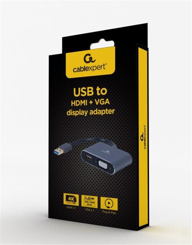 Адаптер Cablexpert USB - HDMI+VGA (M/F), 0.15 м, Black (A-USB3-HDMIVGA-01)