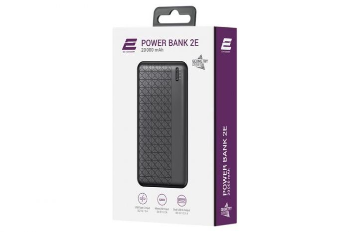 Універсальна мобільна батарея 2E Geometry 20000mAh Black (2E-PB2072-BLACK)